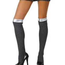 Roma Black And Silver Stripe Thigh High Tights For Adults