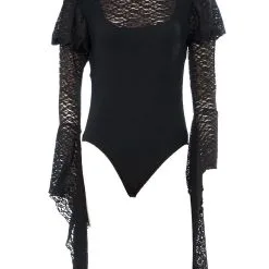 Black Lace Blackout Bodysuit For Adults