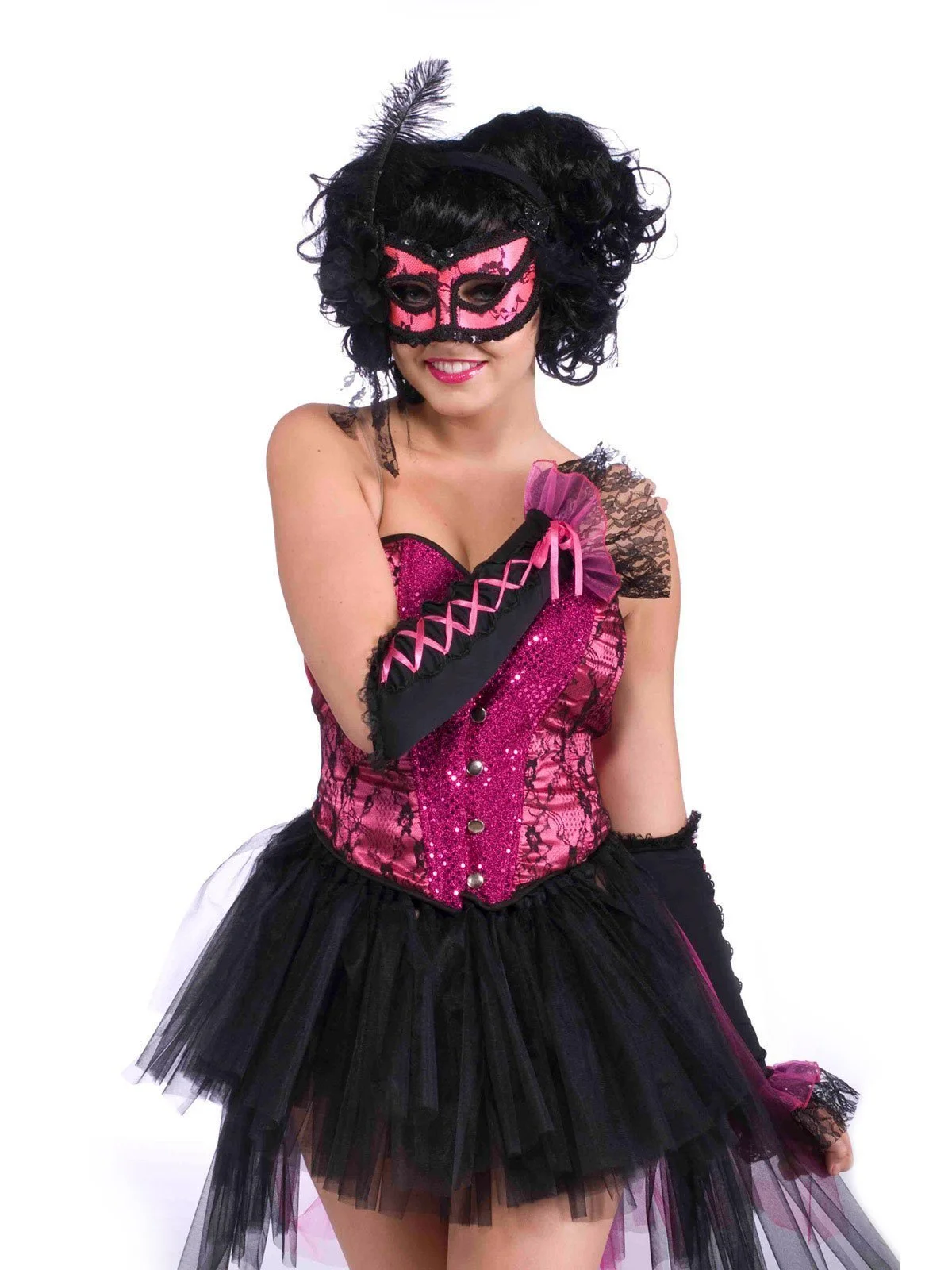 Burlesque Pink & Black Half Mask For Adults - Image 2