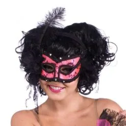Burlesque Pink & Black Half Mask For Adults