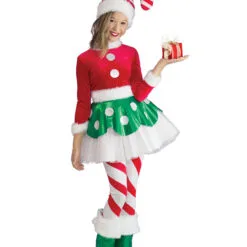 Candy Cane Elf Princess Costume For Kids