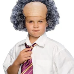 Elderly Bald Cap With Grey Curly Sides Wig For Kids