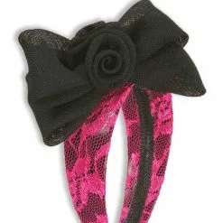 80s Neon Pink Lace Headband With Bow