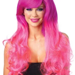 LEG AVENUE Fuchsia & Pink Long Wavy Wig For Adults