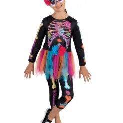 Neon Skeleton Girl Costume For Kids