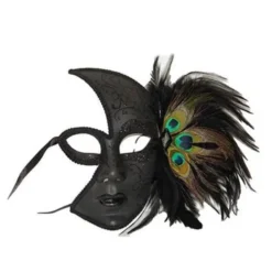 Peacock Feather Black Half Mask For Adults