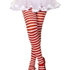 Red And White Striped Tights For Kids