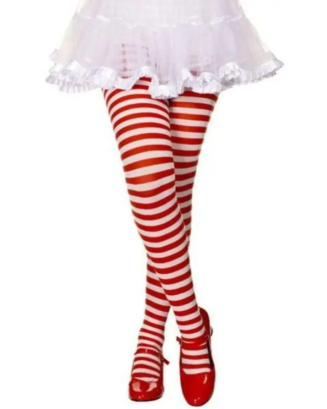 Red And White Striped Tights For Kids