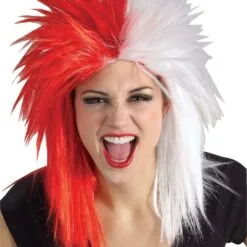Sports Fantatic Red & White Wig For Adults